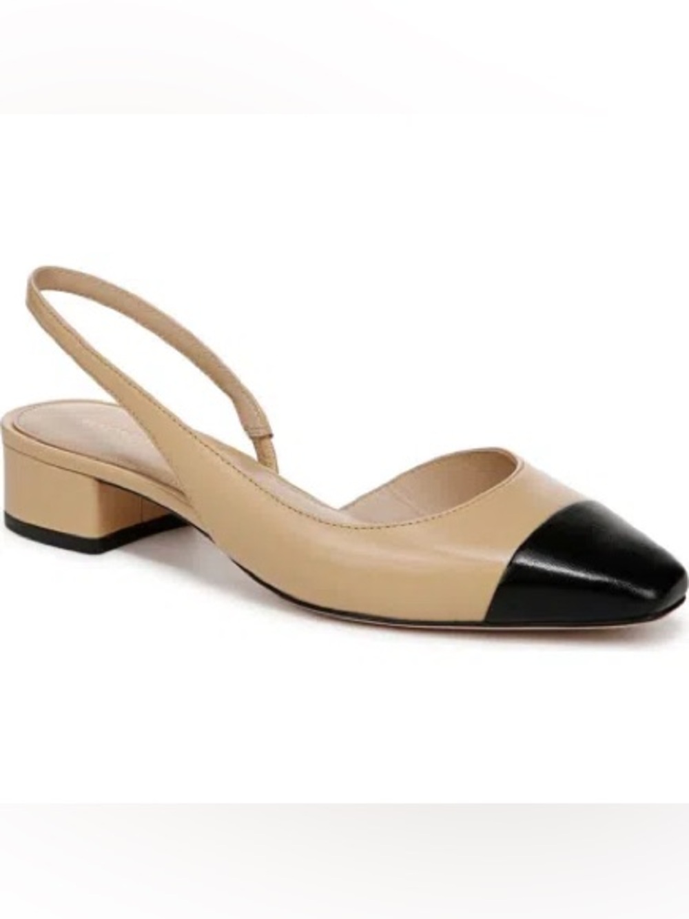 Veronica Beard Beige Slingback Flats with Black Cap Toe